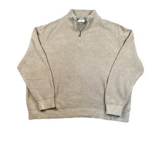 Old Navy Quarter Zip Knit Sweater‎ Mens XXXL Beige Cotton Mock Neck Long Sleeve